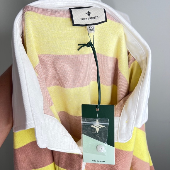 NWT Tuckernuck Wesley Rugby Collared ShirtTan Lemon Striped XXL - Picture 5 of 8